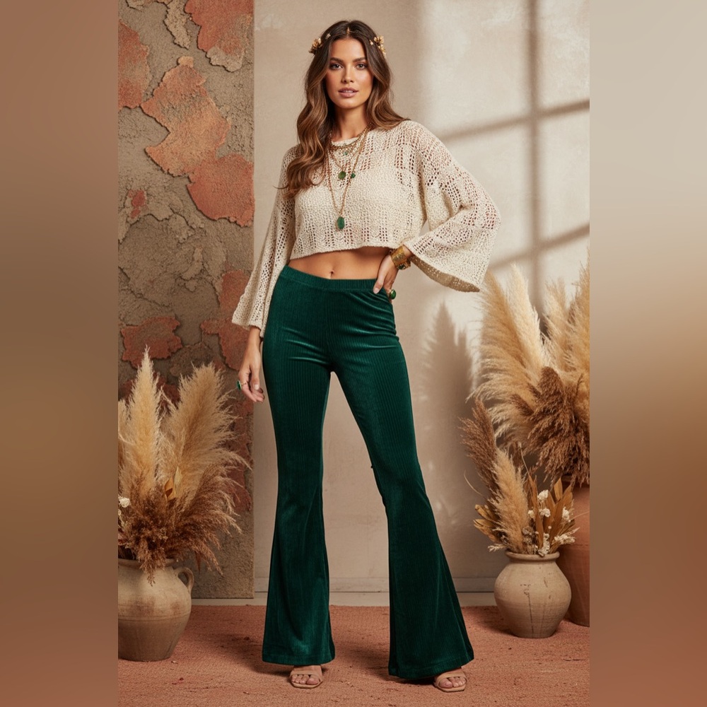 LuLaRoe  • Kylie Corduroy Pull on Flare Pants • Emerald Green